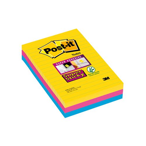 Post-It Super Sticky Post-it Super Sticky notes XXL Carnival, 90 vel, ft 101 X 152 mm, gelijnd, geassorteerde kleuren, pak van