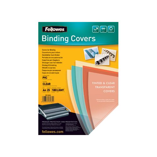 Fellowes schutbladen - Transparante PVC dekbladen, 180 micron, ft A4, pak van 25 stuks