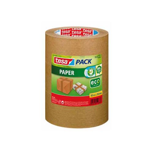 Tesa Tesapack paper ecoLogo, ft 50 mm x 50 m, bruin, pak van 3 stuks