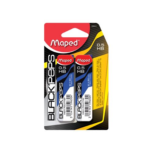 Maped Maped Black'peps potloodstiften, 0,5 mm, HB, blister van 2 etuis van 12 stuks