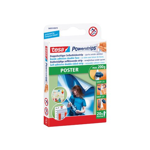 Tesa Tesa Powerstrips Poster, draagkracht 200 g, blister van 20 stuks
