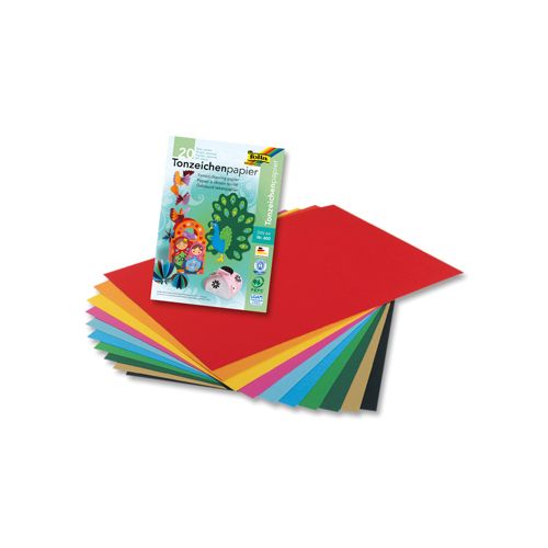 Folia Folia gekleurd tekenpapier, 130 g, ft 21 x 29,7 cm, A4, geassorteerde kleuren, blok van 20 vel