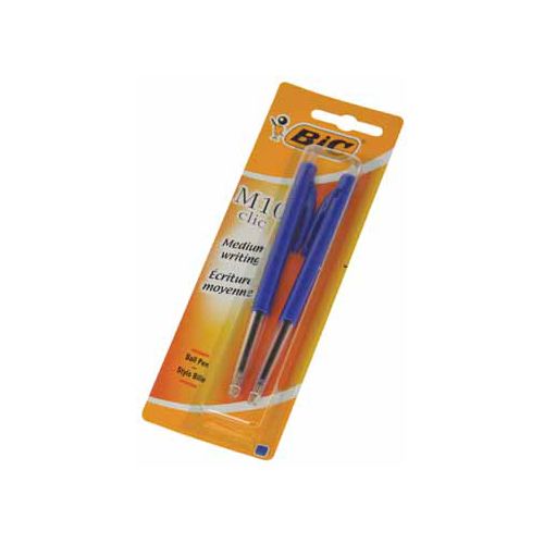 Bic Bic balpen M10 Clic, medium punt, blauw, blister van 2 stuks