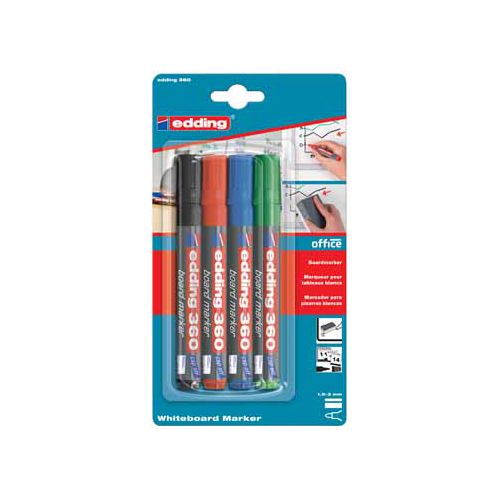 Edding edding whiteboardmarker 360, blister met 4 stuks in geassorteerde kleuren