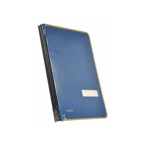 Class'ex handtekenmap, linnen omslag, met metalen beschermrand, blauw