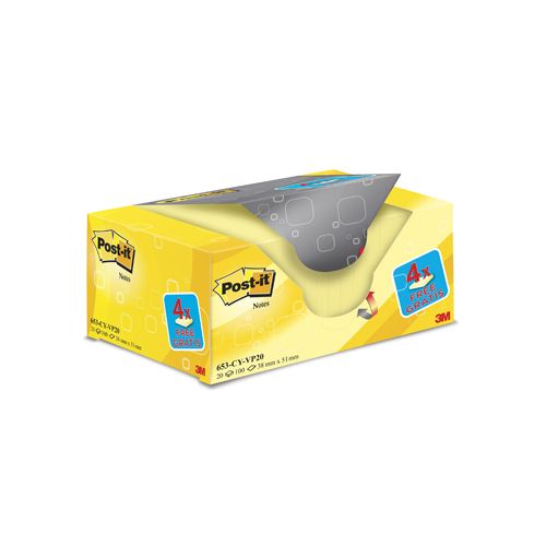 Post-It Notes Post-it Notes, ft 38 x 51 mm, geel, blok van 100 vel, pak van 16 + 4 gratis