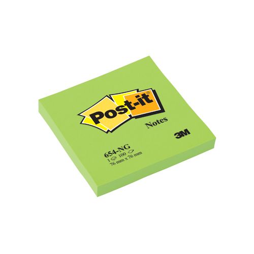 Post-it Post-it Notes, 100 vel, ft 76 x 76 mm, neongreon