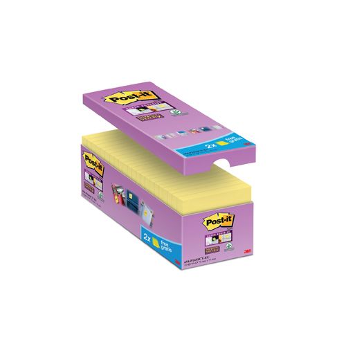 Post-It Super Sticky Post-it Super Sticky notes, 90 vel, ft 76 x 76 mm, geel, pak van 14 blokken + 2 gratis