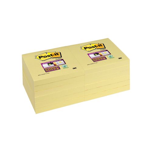 Post-it Post-it Super Sticky notes, 76x76mm, geel, 90vel, 12 blokken