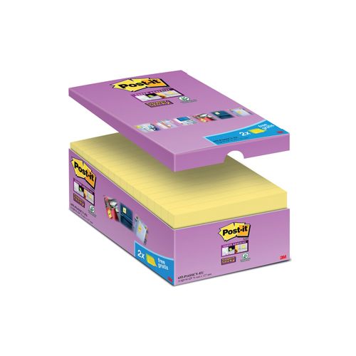 Post-It Super Sticky Post-it Super Sticky notes, 90 vel, ft 76 x 127 mm, geel, pak van 14 blokken + 2 gratis