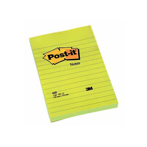 Post-It Notes Post-it Notes, ft 102 x 152 mm, geel, gelijnd, blok van 100 vel