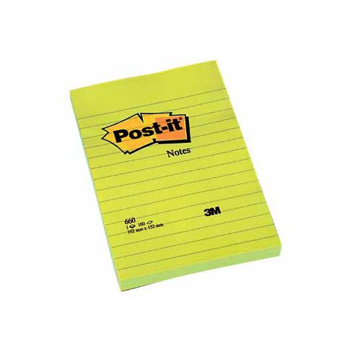 Post-it Post-it Notes, ft 102x152mm, geel, gelijnd, blok van 100 vel