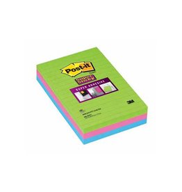Post-It Super Sticky Post-it Super Sticky notes XXL, 90 vel, ft 102 x 152 mm, geassorteerde kleuren, pak van 3 blokken