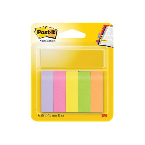 Post-It Notes Markers Post-it Notes Markers, ft 15 x 50 mm, geassorteerde kleuren, blister met 5 blokjes van 100 vel