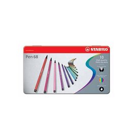 Stabilo STABILO Pen 68 viltstift, metalen doos van 10 stiften in geassorteerde kleuren