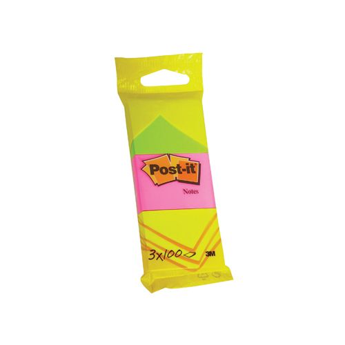 Post-It Notes Post-it Notes, 100 vel, ft 38 x 51 mm, blister van 3 blokken in neongeel, guava roze en neongroen