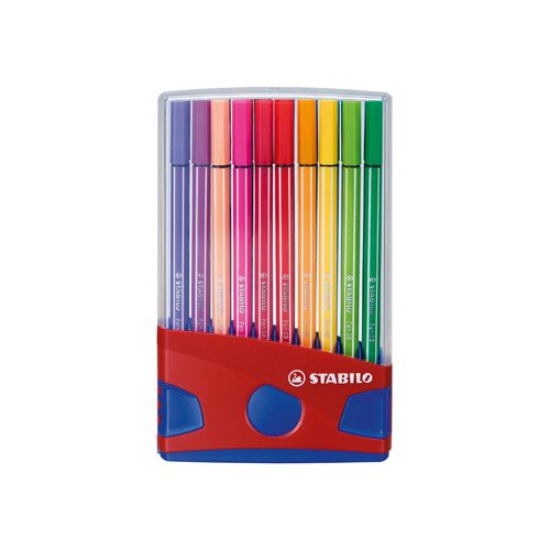 Stabilo STABILO Pen 68 brush, ColorParade, rood-blauwe doos, 20 stuks in geassorteerde kleuren