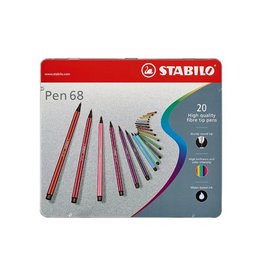 Stabilo STABILO Pen 68 viltstift, metalen doos van 20 stiften in geassorteerde kleuren