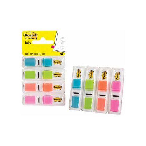Post-It Index Post-it Index Smal, 4 x 35 tabs, turkoois, lichtgroen, oranje en roze