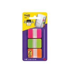 Post-It Index Post-it Index Strong, ft 25,4 x 38 mm, set van 3 kleuren (roze, groen en oranje), 12 tabs per kleur