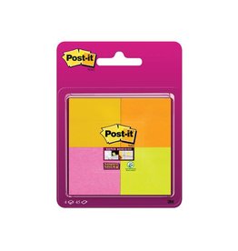Post-It Super Sticky Post-It Super Sticky notes, 45 vel, ft 47,6 x 47,6 mm, blister van 4 blokken in geassorteerde kleuren