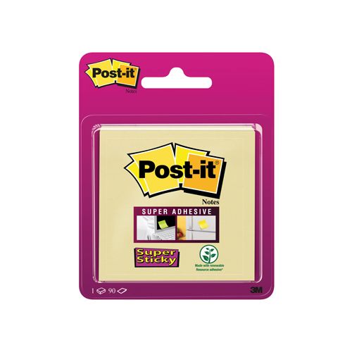 Post-it Post-it Super Sticky notes, 76x76mm, geel, blister 90 vel