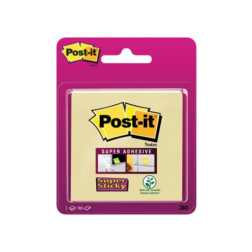 Post-It Super Sticky Post-it Super Sticky notes, 90 vel, ft 76 x 76 mm, geel