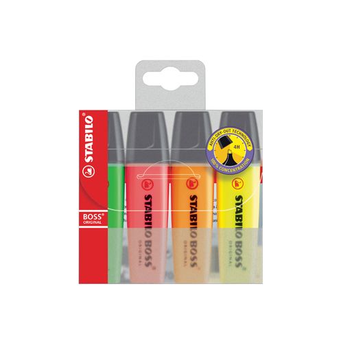 Stabilo STABILO BOSS ORIGINAL markeerstift, etui van 4 stuks in geassorteerde kleuren