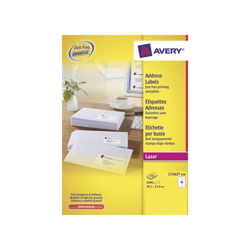 Avery Avery L7162, Adresetiketten, Laser, Ultragrip, wit, 250 vellen, 16 per vel, 99,1 x 33,9 mm