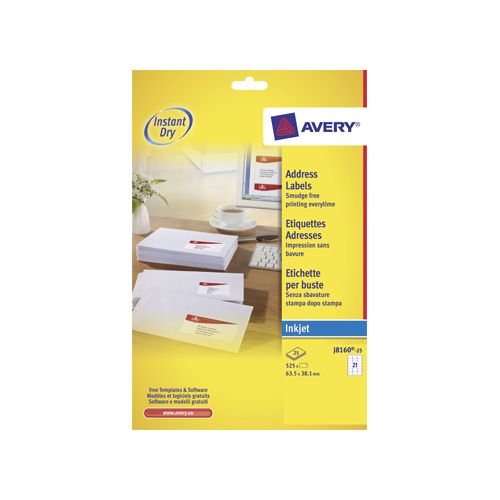 Avery Avery J8160-25 adresetiketten 63,5x38,1mm525 etiketten wit