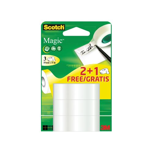 Scotch Scotch Magic plakband Ft 19 mm x 15 m 2 + 1 gratis