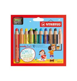 Stabilo STABILO woody 3in1 kleurpotlood, etui van 10 stuks in geassorteerde kleuren