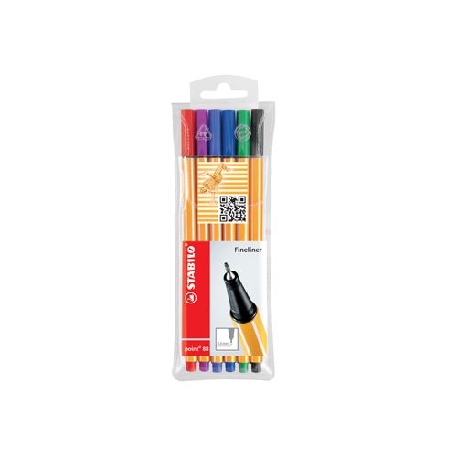 Stabilo Stabilo fineliner Point 88, etui van 6st in assorti