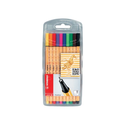 Stabilo STABILO point 88 fineliner, etui van 10 stuks in geassorteerde kleuren