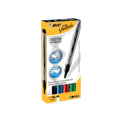 Velleda Velleda Whiteboardmarker Liquid Ink Pocket doos van 4 stuks in geassorteerde kleuren