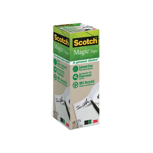Scotch Plakband Magic Tape: A greener choice, ft 19 mm x 33 m, toren met 9 rollen