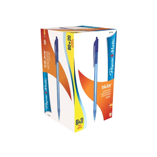Papermate Paper Mate balpen InkJoy 100 RT, blauw, doos 80 + 20 gratis