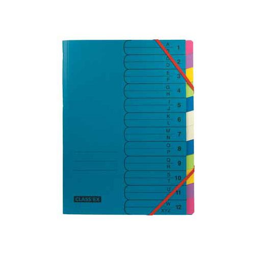 Class'ex sorteermap A-Z en 1-12 blauw met 12 tabs in assorti