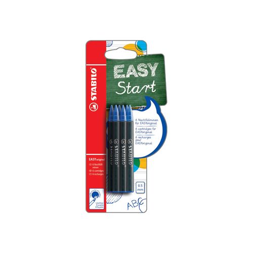 Stabilo STABILO EASYoriginal rollervulling, medium, 0,5mm, blister van 6 stuks, blauw