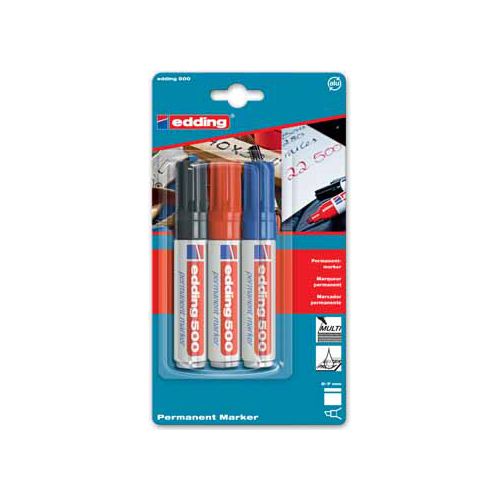Edding Edding permanente marker e-500 geassorteerde kleuren, blister van 3 stuks