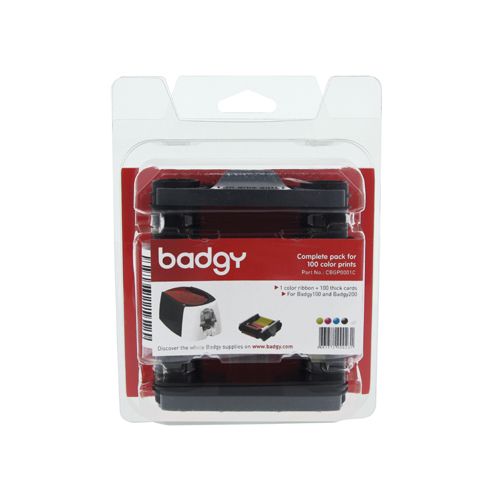 Badgy Pakket van 1 x kleurenlint en 100 blanco kaarten van 0,76 mm voor Badgy100 of Badgy200