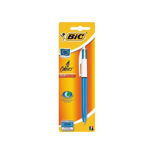 Bic Bic 4 Colours Original 4-kleurenbalpen, medium, klassieke inktkleuren, lichaam blauw, op blister