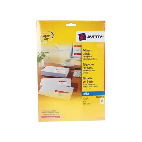 Avery Avery J8159-10 adresetiketten 63,5x33,9mm 240 etiketten wit