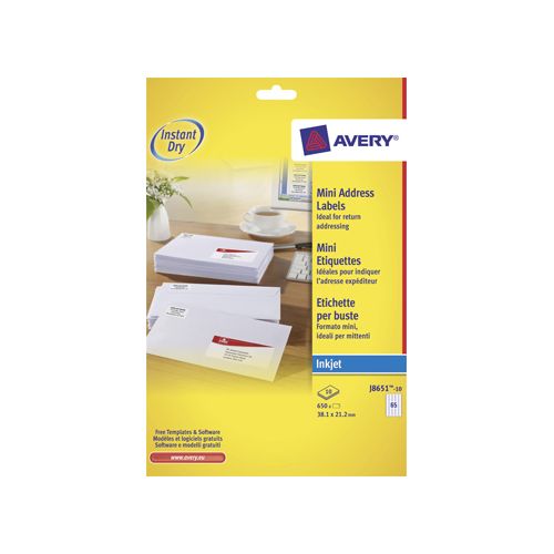 Avery Avery J8651-10 mini etiketten 38,1x21,2mm 650 etiketten wit