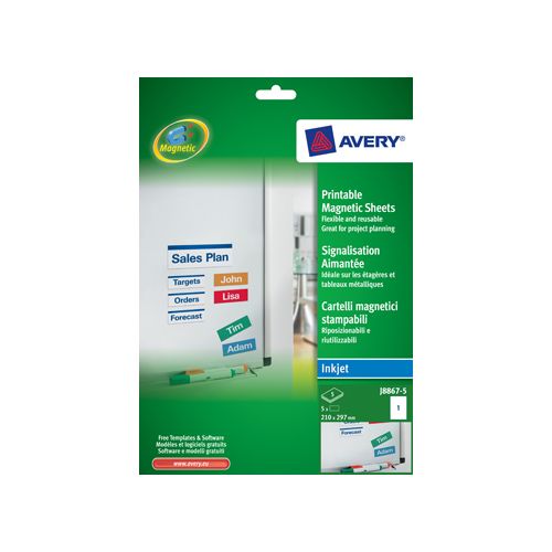 Avery Avery Magneetetiketten, ft 210 x 297 mm, doos van 5 stuks