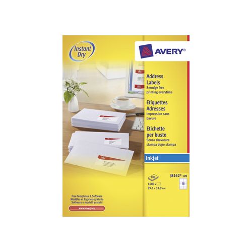 Avery Avery witte etiketten QuickDry ft 99,1 x 33,9 mm (b x h), 1.600 stuks, 16 per blad