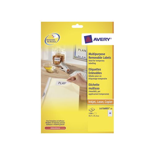 Avery Zweckform Avery afneembare witte etiketten Stick & Lift ft 45,7 x 21 mm (b x h), 1.200 stuks, 48 per blad