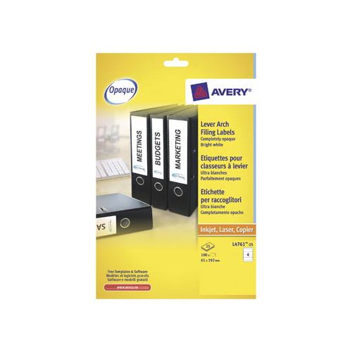 Avery Zweckform Avery Zweckform L4761-25 ordnerrugetiketten ft 19,2 x 6,1 cm (b x h), 100 etiketten, wit