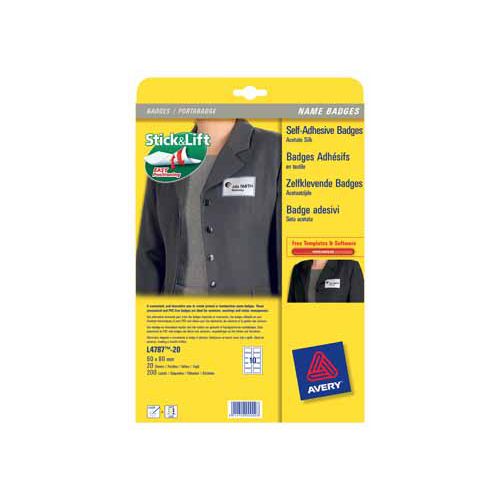Avery Avery L4787-20 zelfklevende badge ft 80 x 50 mm, doos van 200 stuks, wit/blauw