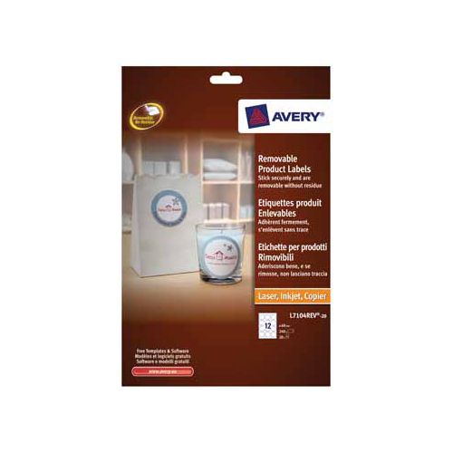 Avery Avery L7104REV-20 verwijderbare productetiketten, diameter 60 mm, 240 etiketten, wit